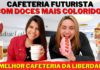 cafeteria futurista com doces mais coloridos